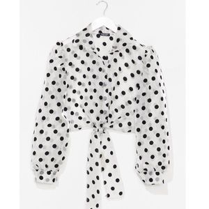 NastyGal Sheer Spot Tie Front Shirt